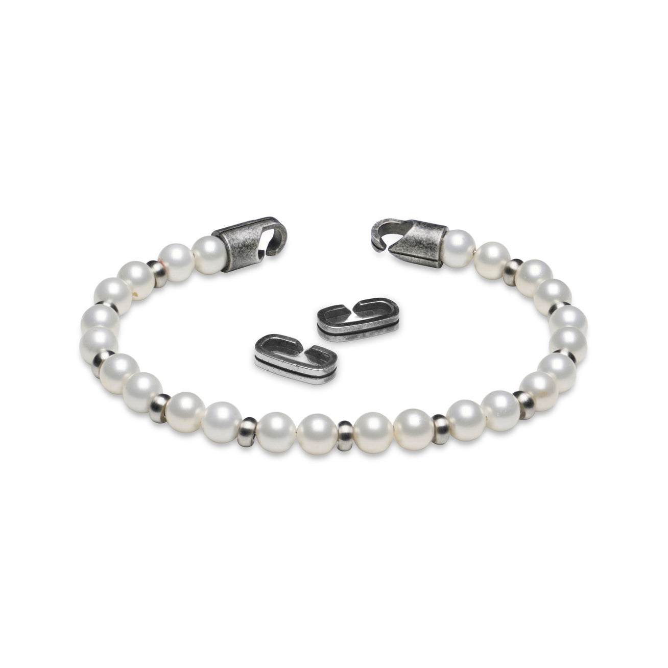 Armor of the Free QIRA Pearl spacers bracelet, single strap, white pearls with silver spacers.