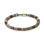 GENO - Beige pet collar by Armor of the Free, single strap, multicolored woven design with stitched ethnic rope and yellow clasp.