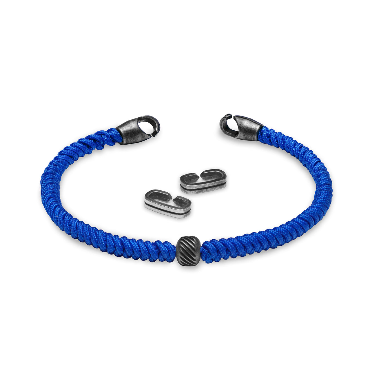 The ILYA - Blue by Armor of the Free, single blue strap bracelet with black metal clasp and bead, featuring two hooks.